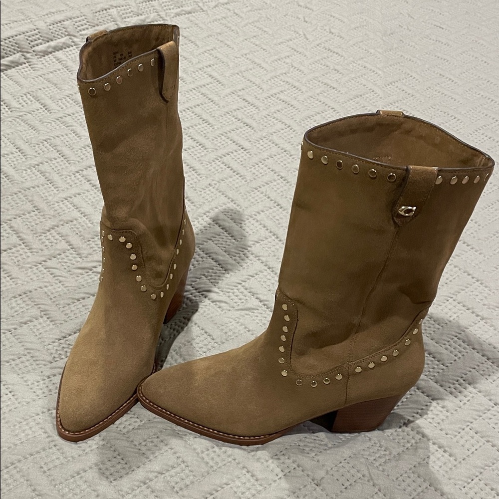 Coach Tan Heeled Boots with Stud Accents